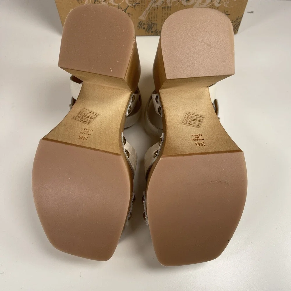 Free People Mallory Sandal Clog Croc Leather Wood Platform White  Sz 36 6